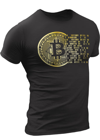 (0075) Vintage Golden Bitcoin T-Shirt For Crypto Currency Traders, Bitcoin gold logo.
