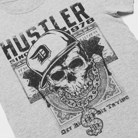 (0053) Detroit Hustler Skull T-Shirt, Detroit T-Shirts LLC