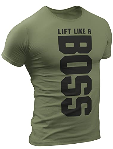 Lift Like A Boss Workout Shirt for Men Funny Gym Motivational Sayings T-Shirt (Large, 035. Lift Like A Boss Workout T-Shirt Military Green)