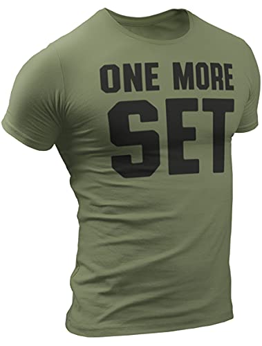 One More Set Workout Shirt for Men Funny Gym Motivational Sayings T-Shirt (Large, 037. One More Set Workout T-Shirt Military Green)