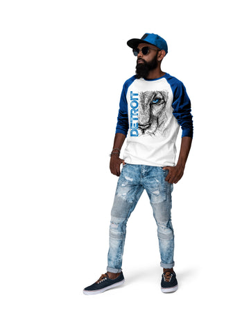 (0074) Lion Eye Detroit Heavy Cotton Three-Quarter Raglan Sleeve Baseball T-Shirt