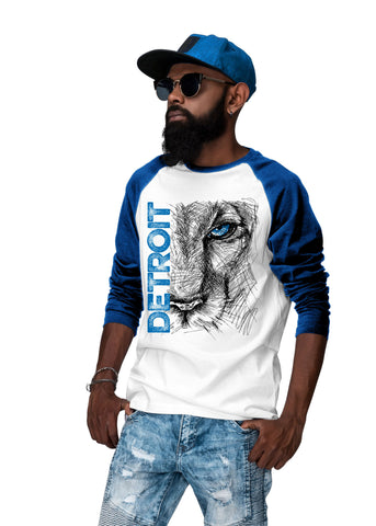 (0074) Lion Eye Detroit Heavy Cotton Three-Quarter Raglan Sleeve Baseball T-Shirt