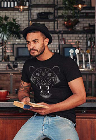 Detroit Shirts for Men - Athletic Merchandise - Detroit City Vintage Style Apparel (009. Roaring Tiger T-Shirt 1, Black, Small)