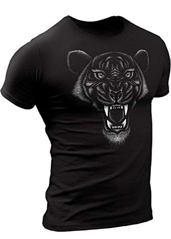 Detroit Shirts for Men - Athletic Merchandise - Detroit City Vintage Style Apparel (009. Roaring Tiger T-Shirt 1, Black, Small)