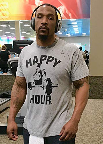 Happy Hour T-Shirt for Men Crossfit Workout Weightlifting Funny Gym Tshirt