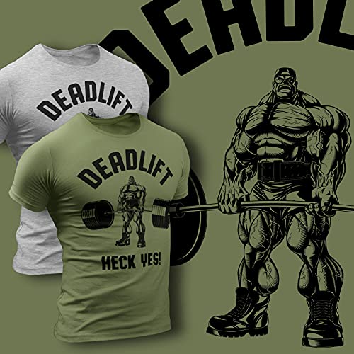 Deadlift Heck Yes Workout Shirt Mens Funny Gym Motivational