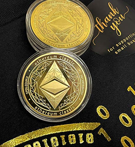 Golden Bitcoin T-Shirt for Crypto Currency Miners and Original Collectors Bitcoin Coin (Ethereum, Small)