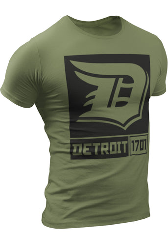 (0070) Detroit T-Shirt: Detroit "D" Square Military Army Green