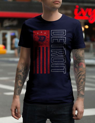 (0077) Detroit D Logo over American Flag, Detroit T-Shirts LLC