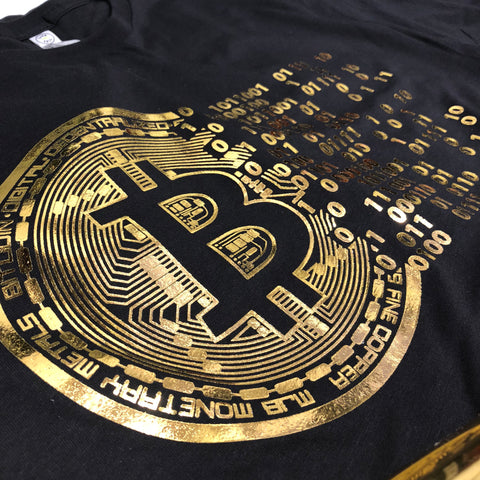 (0076) Vintage Golden Bitcoin T-Shirt For Crypto Currency Traders, Bitcoin gold logo.