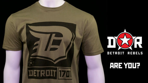 (0070) Detroit T-Shirt: Detroit "D" Square Military Army Green