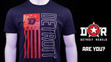 (0077) Detroit D Logo over American Flag, Detroit T-Shirts LLC