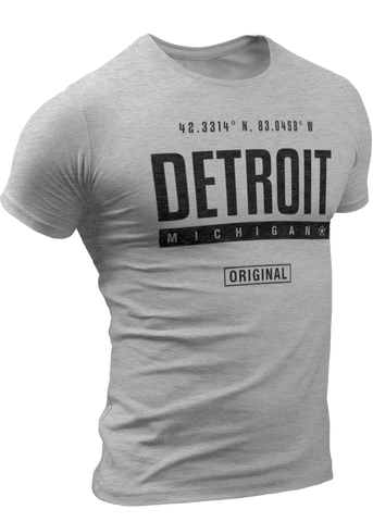 (0071) Detroit GPS Coordinates T-Shirt, Detroit T-Shirts LLC