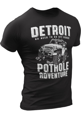 (0096) DETROIT POTHOLE ADVENTURE T-Shirt by DETROIT REBELS Brand