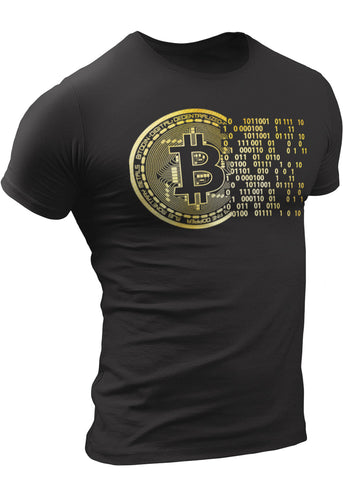 (0076) Vintage Golden Bitcoin T-Shirt For Crypto Currency Traders, Bitcoin gold logo.