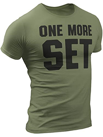 One More Set Workout Shirt for Men Funny Gym Motivational Sayings T-Shirt (Large, 037. One More Set Workout T-Shirt Military Green)