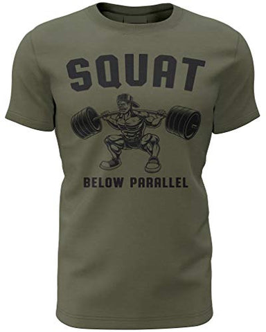Mens Workout Shirts - Happy Hour Funny Weightlifting Gym Mens Shirts Tank Tops (Large, 030. Squat Below Parallel Workout T-Shirt Military Green)