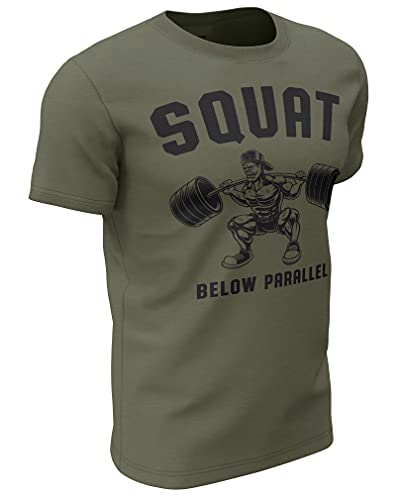 Mens Workout Shirts - Happy Hour Funny Weightlifting Gym Mens Shirts Tank Tops (Large, 030. Squat Below Parallel Workout T-Shirt Military Green)