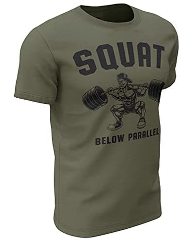 Mens Workout Shirts - Happy Hour Funny Weightlifting Gym Mens Shirts Tank Tops (Large, 030. Squat Below Parallel Workout T-Shirt Military Green)