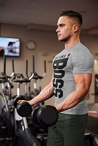 Lift Like A Boss Workout Shirt for Men Funny Gym Motivational Sayings T-Shirt (Large, 034. Lift Like A Boss Workout T-Shirt Grey)