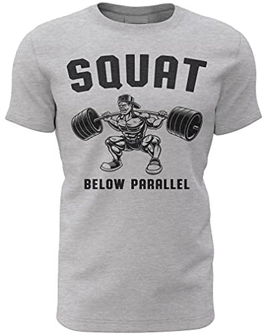 Mens Workout Shirts - Happy Hour Funny Weightlifting Gym Mens Shirts Tank Tops (Large, 029. Squat Below Parallel Workout T-Shirt Grey)