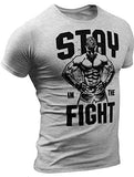 Mens Workout Shirts - Happy Hour Funny Weightlifting Gym Mens Shirts Tank Tops (Large, 031. Stay in The Fight Workout T-Shirt Grey)