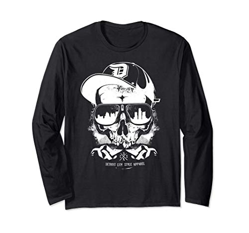 Detroit Thug Skull Vintage Skyline - Vintage novelty gift Long Sleeve T-Shirt
