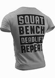 Happy Hour T-Shirt for Men Workout Weightlifting Funny Gym Tshirt (Large, 001. Squat Bench Deadlift Workout T-Shirt Grey)