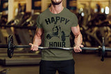 Happy Hour T-Shirt for Men Workout Weightlifting Funny Gym Tshirt (Large, 004. Happy Hour Workout T-Shirt Military Green)