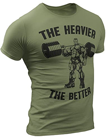 D R DETROIT REBELS The Heavier The Better Workout Shirt for Men Funny Gym Sayings T-Shirt