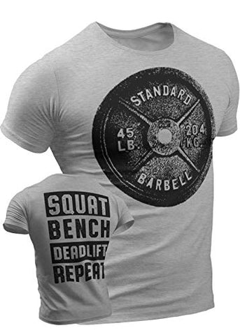 Happy Hour T-Shirt for Men Workout Weightlifting Funny Gym Tshirt (Large, 001. Squat Bench Deadlift Workout T-Shirt Grey)