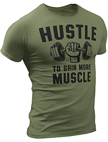 Mens Workout Shirts - Hustle to Gain More Muscle Funny Weightlifting Gym Mens Shirts Tank