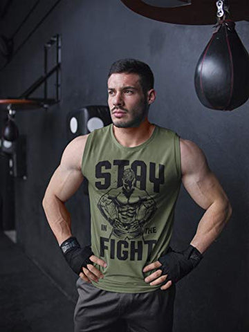 Mens Workout Shirts - Happy Hour Funny Weightlifting Gym Mens Shirts Tank Tops (Large, 031. Stay in The Fight Workout T-Shirt Grey)