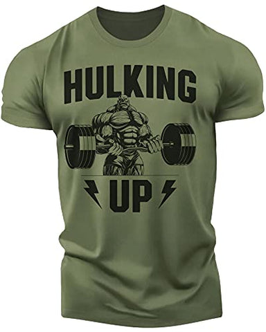 D R DETROIT REBELS Hulking Up Workout Shirt for Men Funny Gym Motivational Sayings Humorous T-Shirt