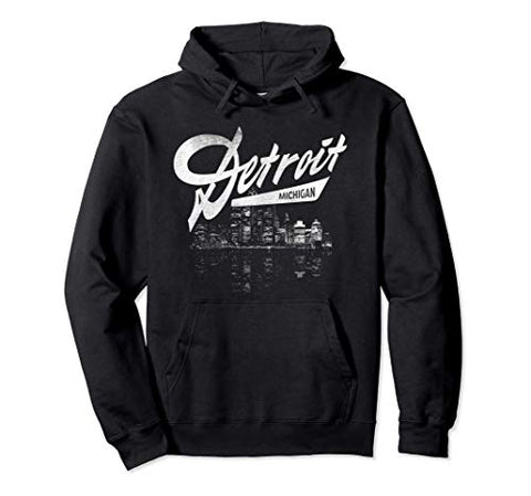 Detroit Skyline at Night - Gift for men women - Vintage Pullover Hoodie