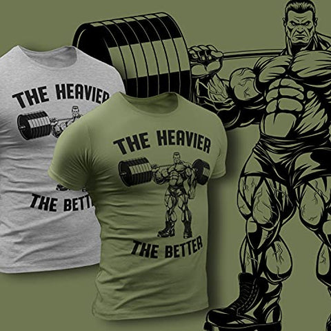 D R DETROIT REBELS The Heavier The Better Workout Shirt for Men Funny Gym Sayings T-Shirt