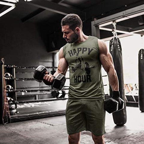 Happy Hour Muscle Tank Top for Men Crossfit Workout Weightlifting