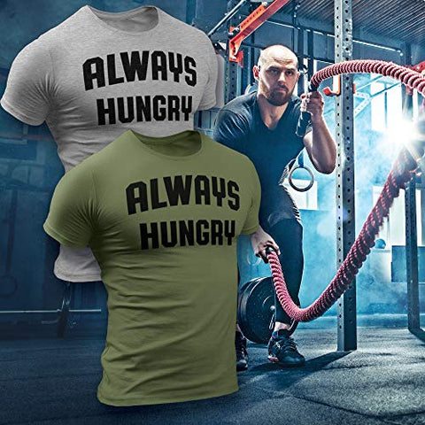 Always Hungry T-Shirt for Men Workout Weightlifting Funny Gym Tshirt (Large, 010. Always Hungry Workout T-Shirt Grey)