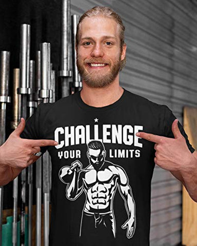 Challenge Your Limits T-Shirt for Men Crossfit Workout Weightlifting Funny Gym Tshirt