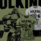 D R DETROIT REBELS Hulking Up Workout Shirt for Men Funny Gym Motivational Sayings Humorous T-Shirt