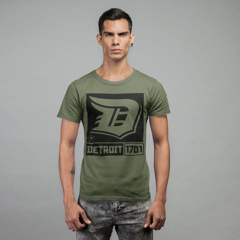 (0070) Detroit T-Shirt: Detroit "D" Square Military Army Green