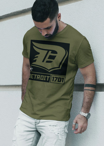 (0070) Detroit T-Shirt: Detroit "D" Square Military Army Green