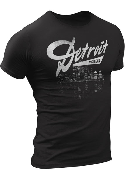 (0103) Detroit City Night Skyline T-shirt, Detroit Rebels Brand