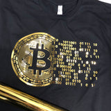 (0075) Vintage Golden Bitcoin T-Shirt For Crypto Currency Traders, Bitcoin gold logo.