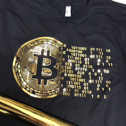 (0076) Vintage Golden Bitcoin T-Shirt For Crypto Currency Traders, Bitcoin gold logo.