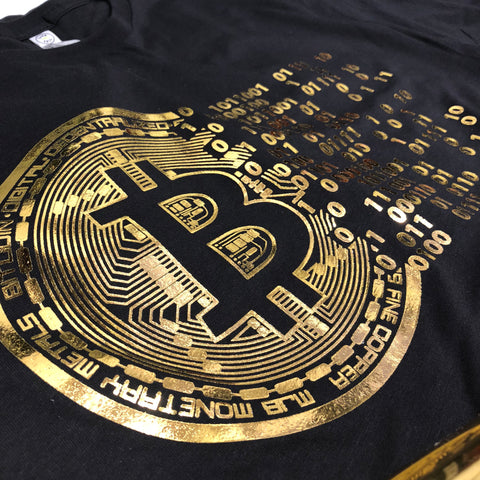 (0075) Vintage Golden Bitcoin T-Shirt For Crypto Currency Traders, Bitcoin gold logo.