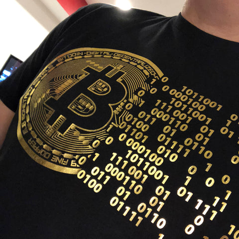 (0076) Vintage Golden Bitcoin T-Shirt For Crypto Currency Traders, Bitcoin gold logo.