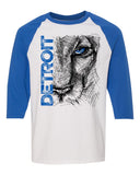 (0074) Lion Eye Detroit Heavy Cotton Three-Quarter Raglan Sleeve Baseball T-Shirt