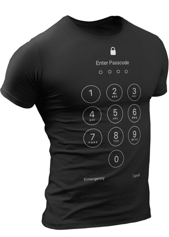 Enter Passcode Password iPhone T-Shirt. Funny shirt for phone accessories and cellular gadgets fans.