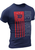 (0077) Detroit D Logo over American Flag, Detroit T-Shirts LLC